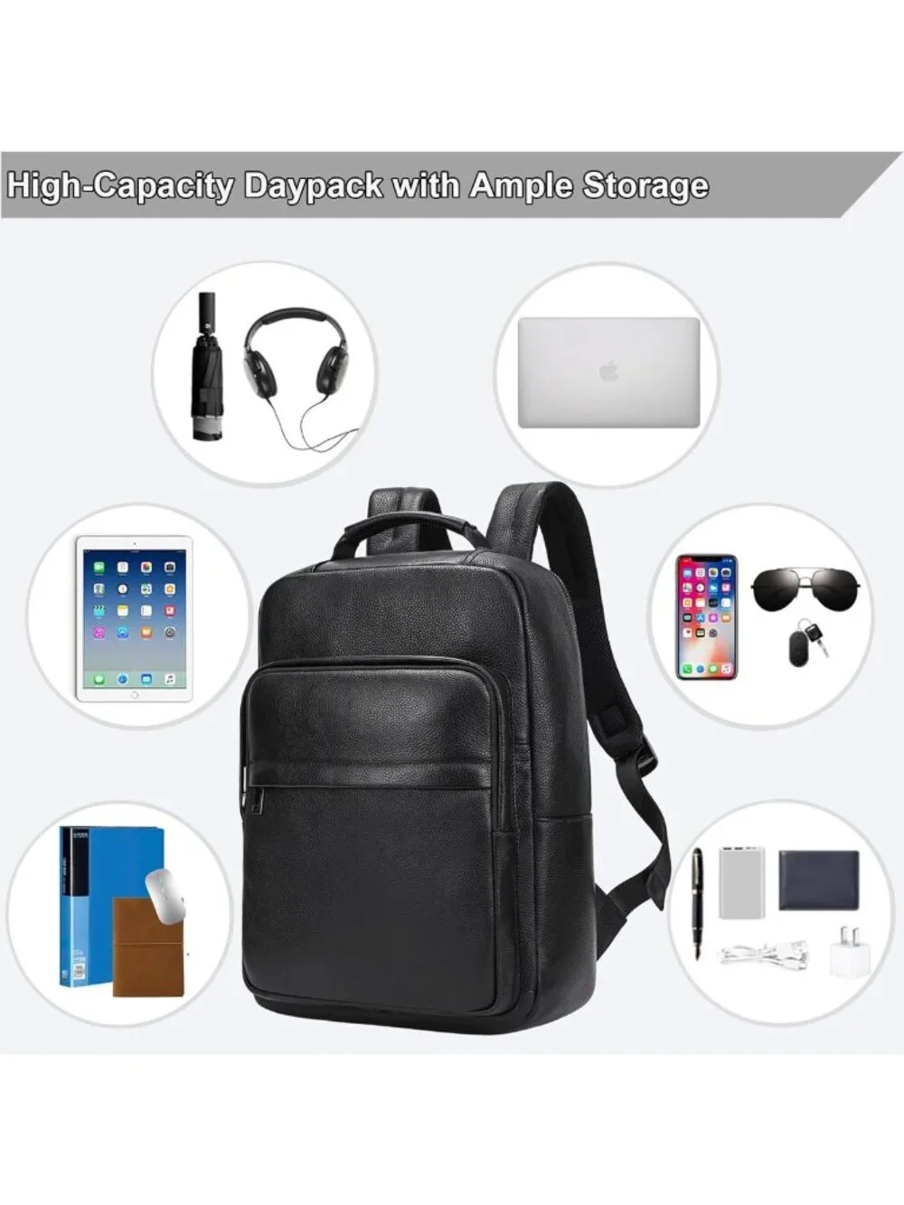 Stylish Durable Leather Backpack for 15.6